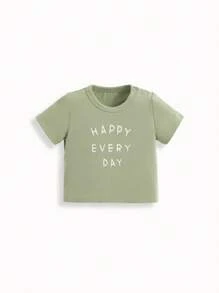 SHEIN Baby Boys' Cartoon Animal Print Striped Round Neck Short Sleeve Top