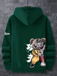 Manfinity Sudadera Con Capucha Y Estampado De Dibujos Animados Para Hombre - Verde Oscuro - Ver 3