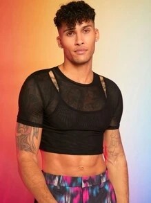 FeverCity Men'S Jersey Mesh Super Cropped T-Shirt - Black - View 5