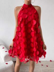 Calvaya Women's Three-Dimensional Flower Halter Neck Dress For New Year Clothes
