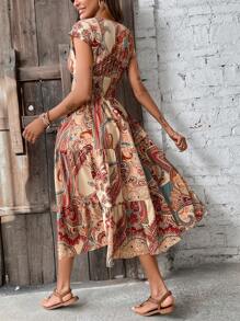 SHEIN Clasi Women's Floral Print Waist Shirred Dress