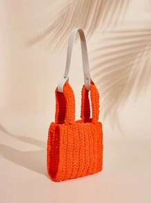 SHEIN VCAY Bolso De Mano Versátil De Color Sólido Para Mujer - Naranja - Ver 3