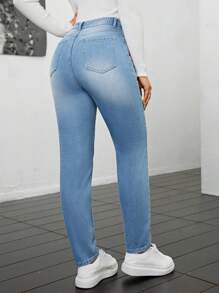 SHEIN Privé Women's Floral Embroidery Skinny Jeans - Light Wash - View 2