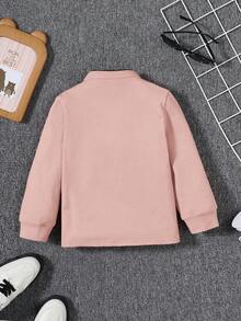 SHEIN Con trai Giải trí Và Thoải mái Đồ họa khủng long Đứng cổ áo Tay áo dài Áo - Hồng - Xem 2