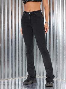 SHEIN EZwear Women's Solid Color Slim Jeans - Black - View 2