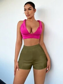 SHEIN SXY 女式純色高腰緊身短褲