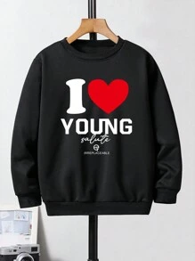 Boys' Slogan Printed Long-Sleeved Sweatshirt - Black - View 1