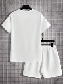 Manfinity Sporsity White Knitted Men's Short Sleeve T-Shirt And Shorts Set