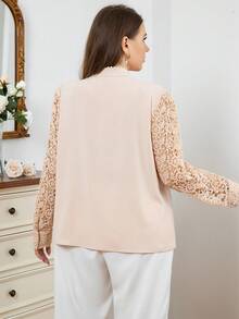 SHEIN Privé Plus Size Spring/Summer Elegant Delicate Romantic Lace Floral Valentine's Day Women Shirt - Khaki - View 3