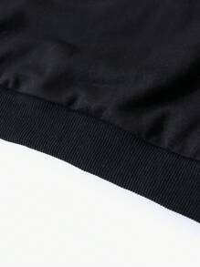 SHEIN 年轻男孩休闲字母与旗帜印花长袖运动衫 - 黑色 - 查看 5