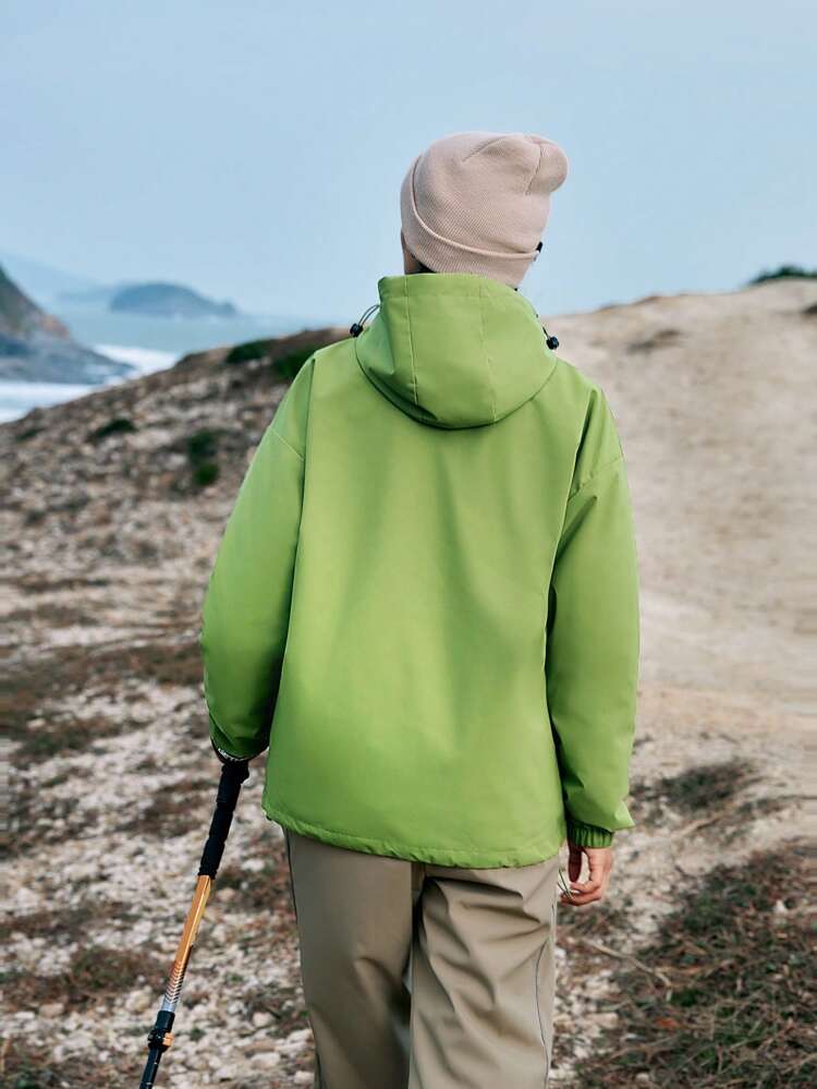 Women's Colorblock Zipper Opening Drawstring Hooded Outdoor Sports Jacket