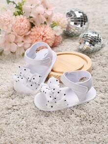 夏季新生儿星星印花防滑凉鞋，带软布鞋底，0-1 岁 - 白色 - 查看 1