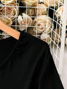 SHEIN LUNE 加大尺碼千鳥格拼接裙 - 黑色 - 查看 4