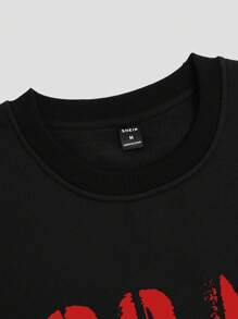 Manfinity Homme Men's Letter Pattern Drop Shoulder Sweatshirt - Black - View 3