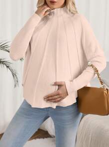 SHEIN Maternity Stand Collar A-Line Sweater, For Winter - Baby Pink - View 6