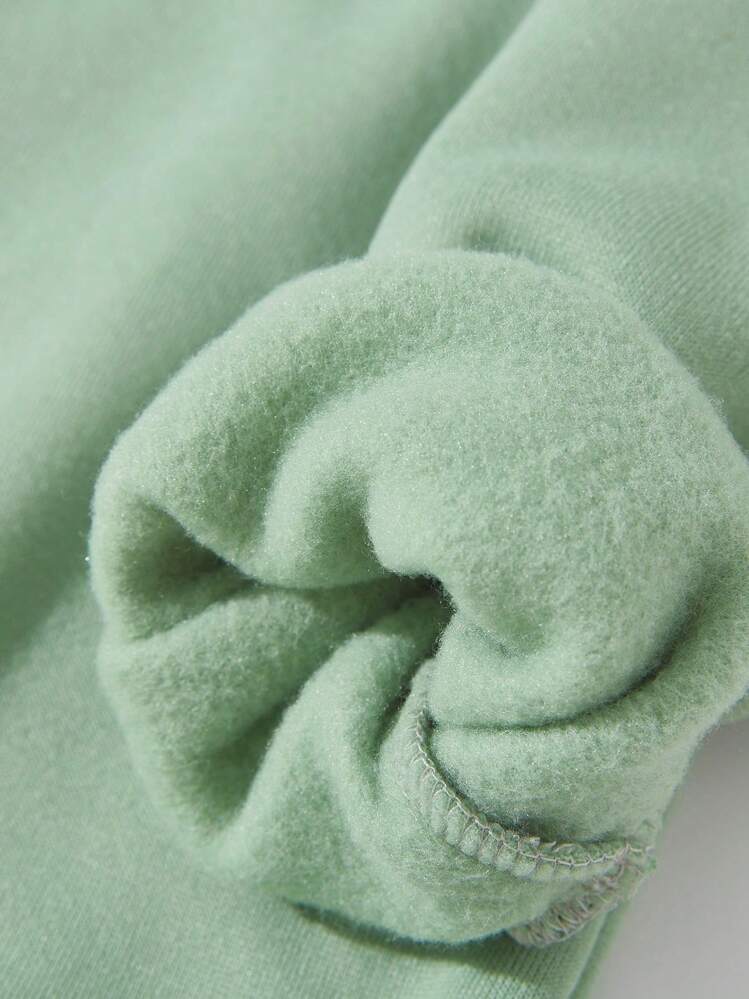 Tween Girl 1 Piece Of Fashionable Casual Letter Printed Fleece Round Neck Sweatshirt - Green - View 4