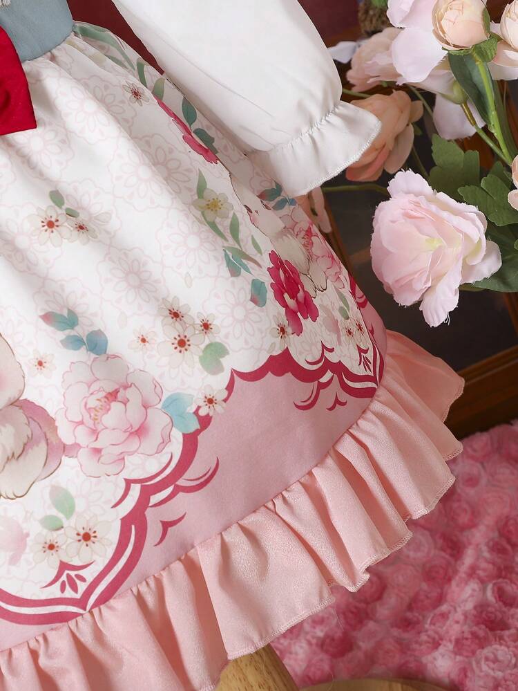 Baby Girl Rabbit Print Button-Up Princess Dress