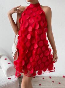 Calvaya Women's Three-Dimensional Flower Halter Neck Dress For New Year Clothes