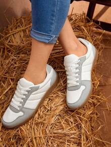 Styleloop 復古女性拼接顏色繫帶休閒運動鞋 - 灰色 - 查看 4