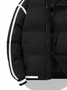 Manfinity Hypemode 男士超寬鬆側條紋絎縫夾克 - 黑色 - 查看 3