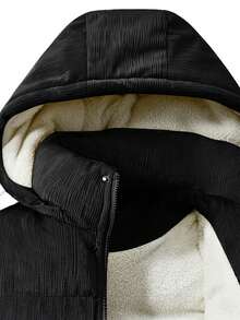 Men's Winter Thickened And Warm Coat, Fashion Solid Color Simple Jacket Outwear - Black - View 5