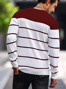Manfinity Mode Men's Striped Long Sleeve Sweater, For Fall Winter - Burgundy - View 2