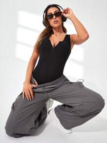 Easithlete Solid Color Sports Bodysuit