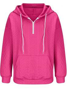 EMERY ROSE Plus Size Drop Shoulder Long Sleeve Hooded Sweatshirt - Hot Pink - View 3