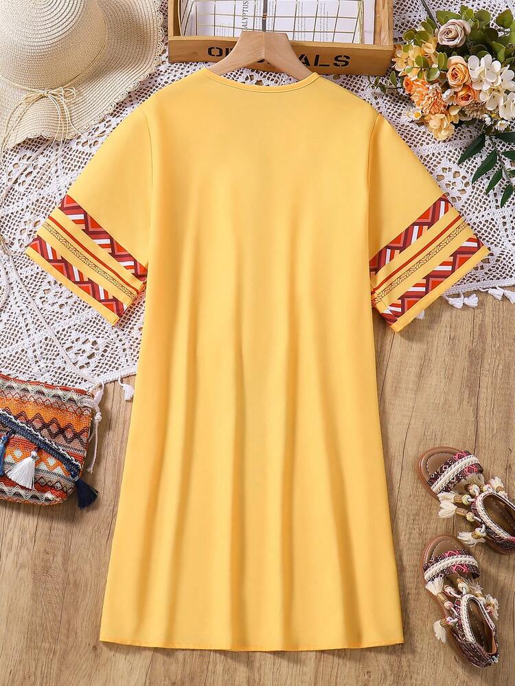 Tween Girl Fashionable All-Match Printed Dress