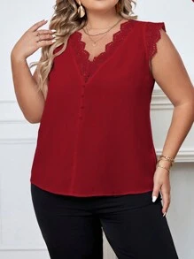 SHEIN Clasi Plus Size Women's Lace Panel Shirt