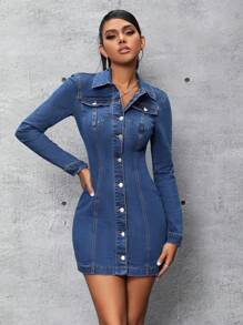 SHEIN SXY Vestido Vaquero Ajustado - Azul lavado oscuro - Ver 2