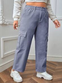 SHEIN EZwear Plus Size Solid Color Cargo Style Jeans - Light Grey - View 4