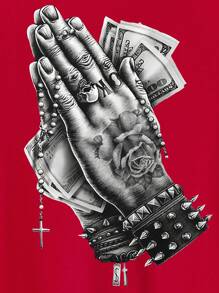 Chaqueta de manga larga para hombre estilo rave, nueva chaqueta deportiva de primavera y otoño, casual para exteriores y correr, con cremallera retro de estilo europeo y americano, con estampado de "Money First Prayer", adecuada para uso casual, deportes, correr y actividades al aire libre - Rojo - Ver 3