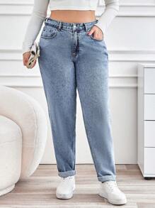 EURMUSE Plus Size Casual Tapered Jeans - Blue - View 3