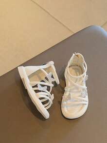 Girls' White Bow-Decorated Roman Sandals, Fashionable And Versatile - Beige - View 4