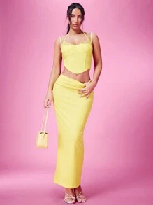 SHEIN BAE Summer Sets Yellow Sets Two Piece Beach Set Summer Two Piece Outfits - Yellow - View 1