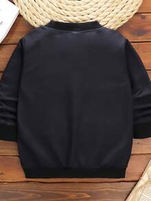 SHEIN 男孩卡通恐龙印花圆领运动衫 - 黑色 - 查看 2