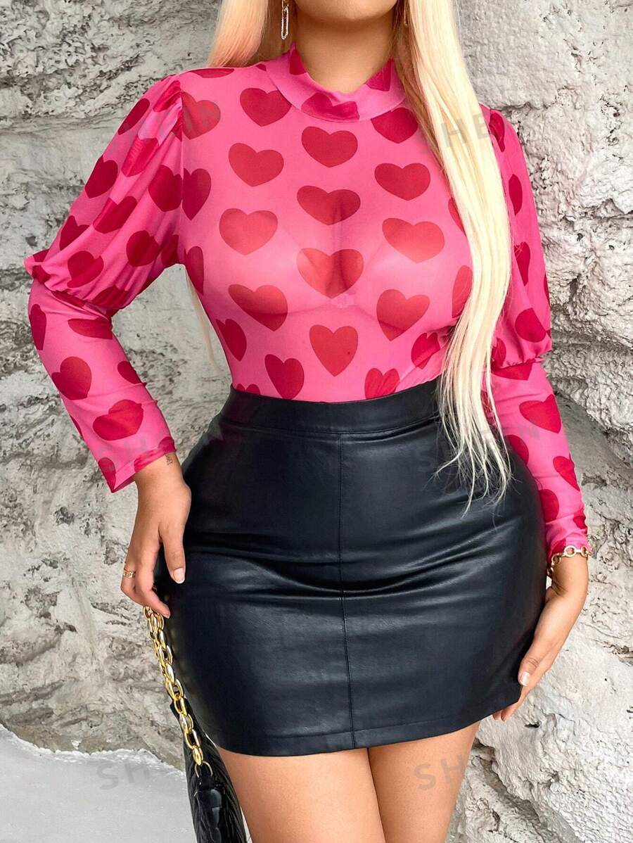 Celure Body cu plasă cu imprimeu Love de mărimi plus