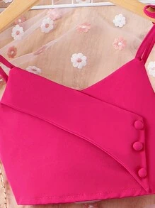 Sparklyn Tween Girl's Solid Color Camisole And Trousers Two-Piece Set - Hot Pink - View 4