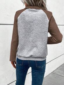 SHEIN LUNE 連結半門襟拼色插肩袖運動衫 - 咖啡棕 - 查看 2