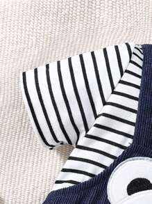 男婴条纹拼接泰迪熊刺绣连体衣 - 藍色 - 查看 5