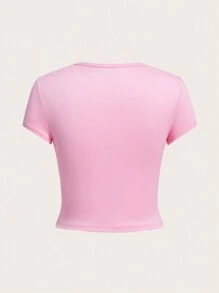 SHEIN EZwear 4pcs/Pack Women Summer Casual Round Neck Short Sleeve Fitted T-Shirts Suitable For Going Out - Multicolor - View 2