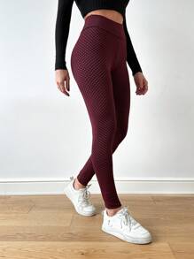 EURMUSE Wide-Waist Base-Layer Leggings - Burgundy - View 2