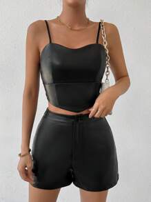 SHEIN Unity Women'S Slim-Fit Pu Leather 2-Piece Set - Black - View 6