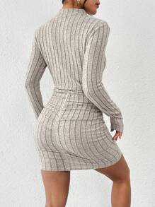 SHEIN Frenchy Women's Stand Collar Ribbed Pleated Dress