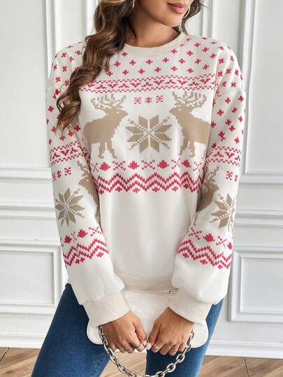 SHEIN Frenchy Christmas Print Drop Shoulder Sweatshirt Winter Casual