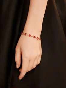 SHEIN MOD 1pc Golden Heart Shaped Unconventional & Designable Bracelet For Girls, Christmas - Red - View 4