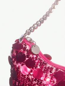 SHEIN SXY Fashionable Ladies' Pink Beaded Clutch, Handbag For Events Or Evening Parties - Hot Pink - View 4