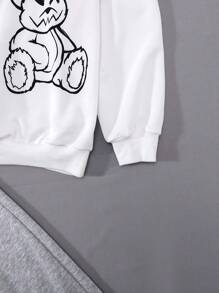SHEIN Teen Boy Casual Loose Bear Pattern Hooded Sweatshirt And Sweatpants Set - Multicolor - View 5