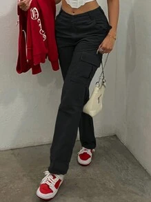 NVFelix New Retro Y2K Cargo Pants For Women - Stretch Flap Pocket Design, Streetwear Style (Fall Clothes) - màu đen - Xem 3